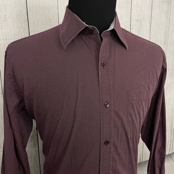Johnston & Murphy Men's Large Purple Polka Dot Contrast Cuff Button-Front Shirt - Picture 3 of 7